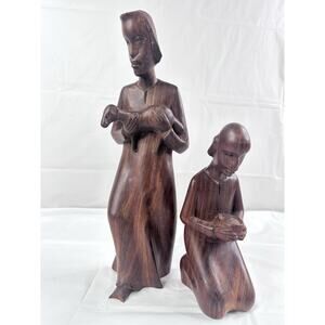 African Inspired Hand Carved Wooden Shepard Nativity Christmas Religious